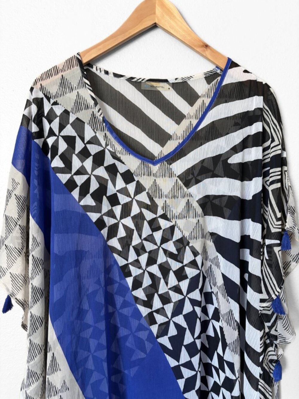 Bleu Rod Beattie Twilight Kaftan Cover Up Cobalt Blue Geometric Womens Medium - Picture 2 of 9